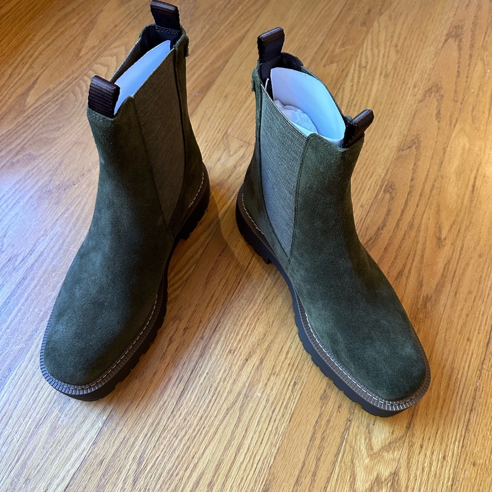 Olive Green Suede Chelsea Boots for Women